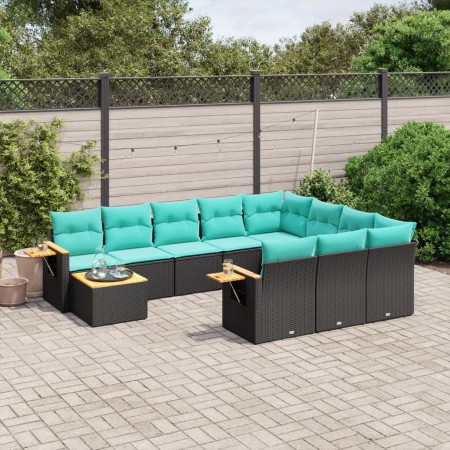 Set de sofás de jardín 11 pzas y cojines ratán sintético negro de , Conjuntos de jardín - Ref: Foro24-3227205, Precio: 815,60...