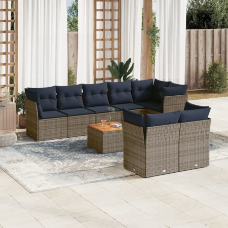Set de sofás de jardín 9 pzas con cojines ratán sintético gris de , Conjuntos de jardín - Ref: Foro24-3256068, Precio: 684,99...
