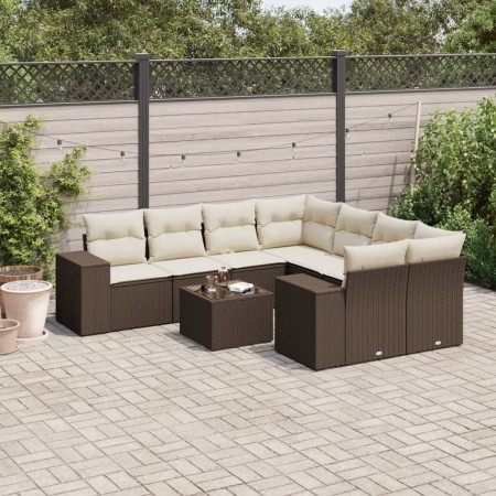 Set de sofás de jardín 9 pzas y cojines ratán sintético marrón de , Sofás modulares de exterior - Ref: Foro24-3222362, Precio...