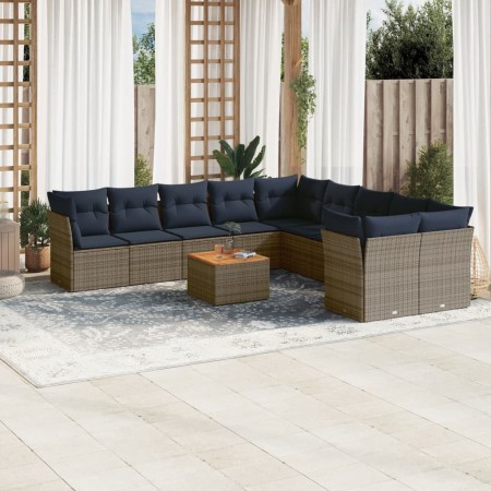 Set de sofás de jardín 11 pzas y cojines ratán sintético gris de , Conjuntos de jardín - Ref: Foro24-3256187, Precio: 794,73 ...