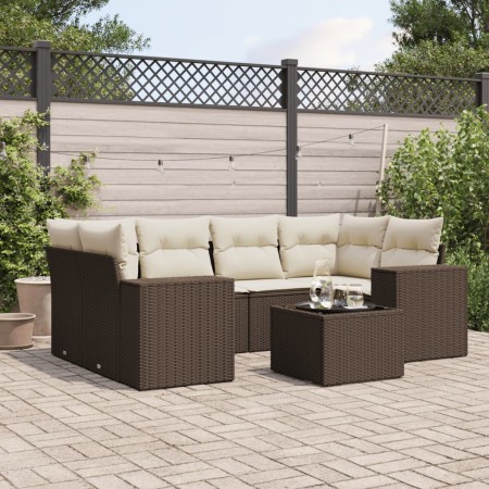 Juego de sofás de jardín 7 piezas con cojines ratán PE marrón de , Sofás modulares de exterior - Ref: Foro24-3222322, Precio:...