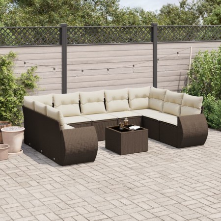 Set de sofás de jardín 10 pzas y cojines ratán sintético marrón de , Sofás modulares de exterior - Ref: Foro24-3221812, Preci...