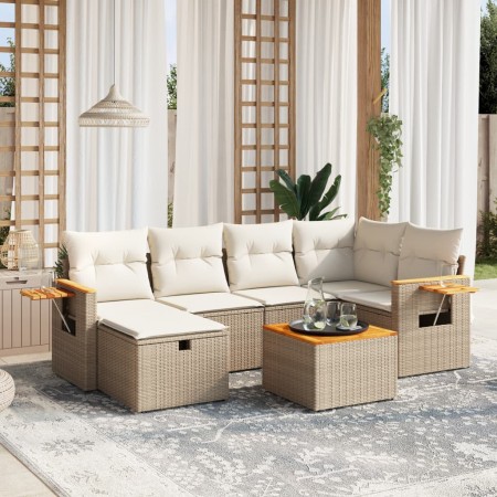 Set sofás de jardín 7 piezas y cojines ratán sintético beige en Conjuntos de jardín | Comprar online en Foru.es