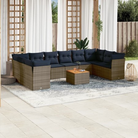 Set de sofás de jardín 11 pzas y cojines ratán sintético gris de , Conjuntos de jardín - Ref: Foro24-3256166, Precio: 794,73 ...