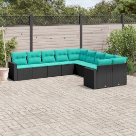 Set de sofás de jardín 10pzas con cojines ratán sintético negro de , Conjuntos de jardín - Ref: Foro24-3219497, Precio: 769,7...