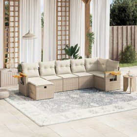 Set sofás de jardín 7 piezas y cojines ratán sintético beige en Conjuntos de jardín | Comprar online en Foru.es