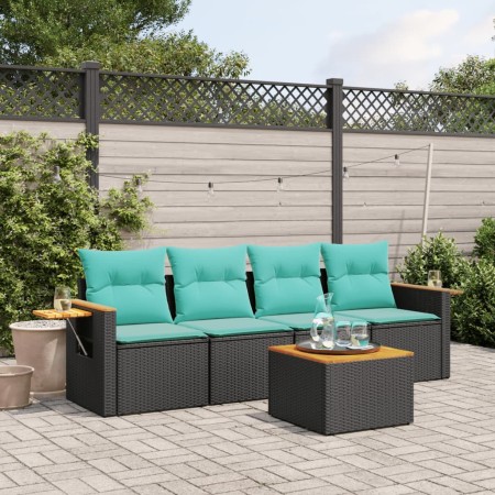 Set de sofás de jardín 5 pzas con cojines ratán sintético negro de , Conjuntos de jardín - Ref: Foro24-3226617, Precio: 383,9...