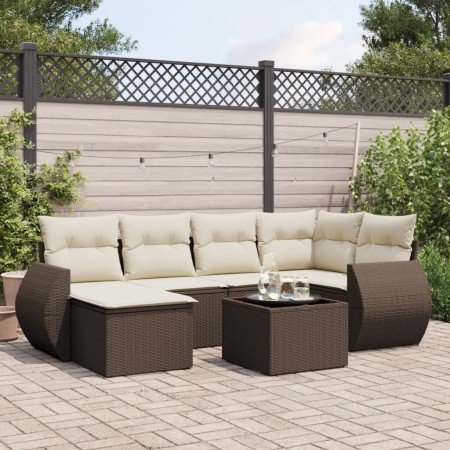 Juego de sofás de jardín 7 piezas con cojines ratán PE marrón de , Sofás modulares de exterior - Ref: Foro24-3221672, Precio:...