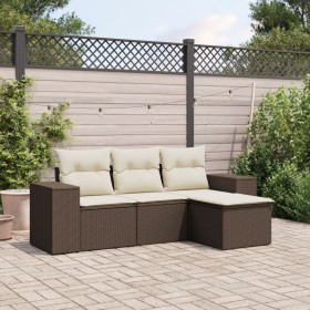 Set de sofás de jardín 4 pzas y cojines ratán sintético marrón de , Sofás modulares de exterior - Ref: Foro24-3222472, Precio...