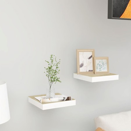 Estante flotante pared 2 uds MDF roble y blanco 23x23,5x3,8 cm en Estanterías | Comprar online en Foru.es