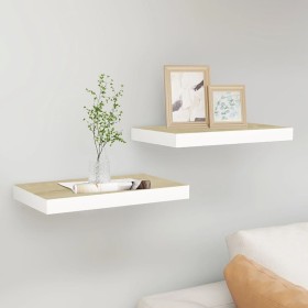 Estante flotante de pared 2 uds MDF roble y blanco 40x23x3,8 cm en Estanterías | Comprar online en Foru.es