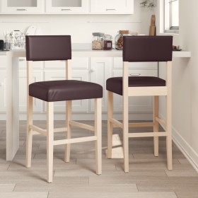 Taburetes altos 2 uds madera maciza de caucho y cuero sintético de , Taburetes de cocina - Ref: Foro24-4006197, Precio: 81,01...