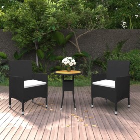 Set de bistró jardín 3 pzas ratán sintético madera maciza negro de , Conjuntos de jardín - Ref: Foro24-3095907, Precio: 192,0...
