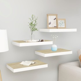 Estante flotante de pared 4 uds MDF roble y blanco 40x23x3,8 cm en Estanterías | Comprar online en Foru.es