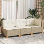 Sofá de jardín de 3 plazas con cojines ratán sintético beige de , Sofás de exterior - Ref: Foro24-365922, Precio: 220,21 €, D...
