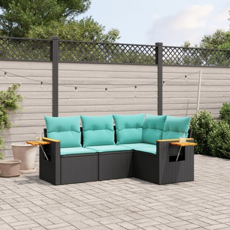 Set de sofás de jardín 4 pzas con cojines ratán sintético negro de , Conjuntos de jardín - Ref: Foro24-3226771, Precio: 367,4...