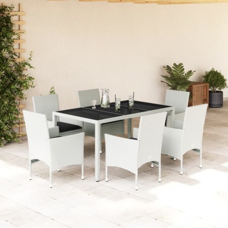 Set comedor jardín 7 pzas cojines ratán sintético vidrio blanco de , Conjuntos de jardín - Ref: Foro24-3278582, Precio: 513,0...