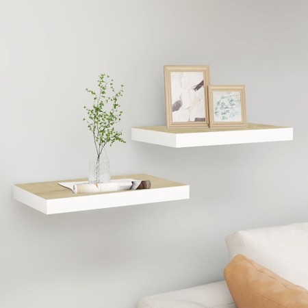 Estante flotante de pared 2 uds MDF roble y blanco 50x23x3,8 cm en Estanterías | Comprar online en Foru.es