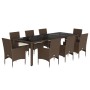 Set comedor jardín 9 pzas cojines ratán sintético vidrio marrón de , Conjuntos de jardín - Ref: Foro24-3278589, Precio: 731,4...