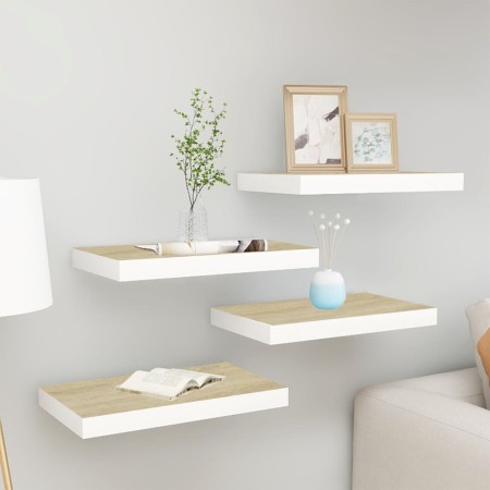 Estantes flotantes pared 4 uds MDF roble y blanco 50x23x3,8 cm en Estanterías | Comprar online en Foru.es