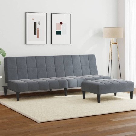 Sofá cama de 2 plazas con taburete terciopelo gris oscuro de , Sofás - Ref: Foro24-3258128, Precio: 302,20 €, Descuento: %