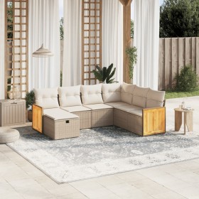 Set sofás de jardín 7 piezas y cojines ratán sintético beige en Conjuntos de jardín | Comprar online en Foru.es