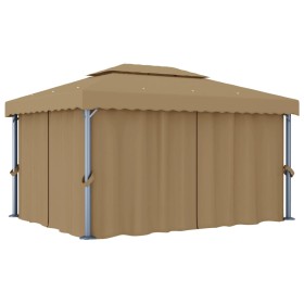 Cenador con cortina gris taupe aluminio 4x3 m de vidaXL, Carpas y cenadores - Ref: Foro24-3067050, Precio: 518,34 €, Descuent...