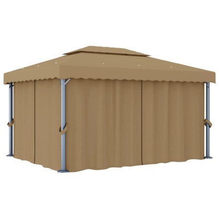 Cenador con cortina gris taupe aluminio 4x3 m de vidaXL, Carpas y cenadores - Ref: Foro24-3067050, Precio: 518,34 €, Descuent...