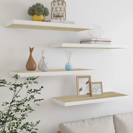 Estante flotante pared 4 uds MDF roble y blanco 80x23,5x3,8 cm en Estanterías | Comprar online en Foru.es