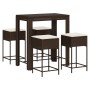 Juego de bar de jardín de 5 piezas con cojines ratán PE marrón de , Conjuntos de jardín - Ref: Foro24-3261452, Precio: 302,45...