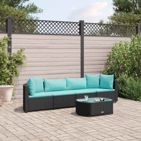 Set de muebles de jardín 5 pzas y cojines ratán sintético negro de , Conjuntos de jardín - Ref: Foro24-3308372, Precio: 348,3...