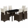 Set de mesa y sillas jardín 7 pzas con cojines ratán PE marrón de , Conjuntos de jardín - Ref: Foro24-3277067, Precio: 818,07...