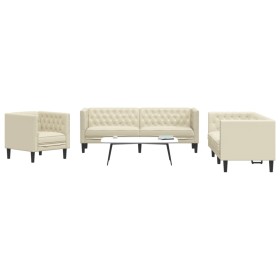 Juego de sofás Chesterfield 3 piezas cuero sintético crema de , Sofás - Ref: Foro24-3209268, Precio: 728,27 €, Descuento: %