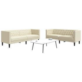 Juego de sofás Chesterfield 2 piezas cuero sintético crema de , Sofás - Ref: Foro24-3209275, Precio: 566,13 €, Descuento: %