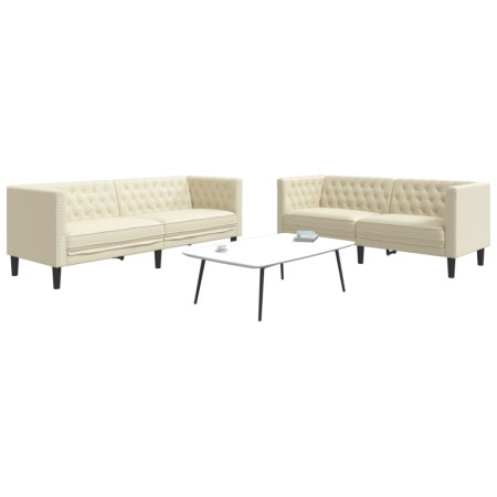 Juego de sofás Chesterfield 2 piezas cuero sintético crema de , Sofás - Ref: Foro24-3209275, Precio: 566,13 €, Descuento: %