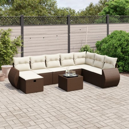 Set de sofás de jardín 9 pzas y cojines ratán sintético marrón de , Conjuntos de jardín - Ref: Foro24-3264219, Precio: 584,27...