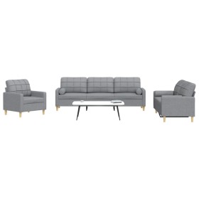Juego de sofás con cojines 3 piezas tela gris claro de , Sofás - Ref: Foro24-3278303, Precio: 635,35 €, Descuento: %