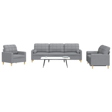 Juego de sofás con cojines 3 piezas tela gris claro de , Sofás - Ref: Foro24-3278303, Precio: 635,35 €, Descuento: %
