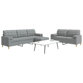 Juego de sofás 3 pzas con reposapiés y cojines tela gris claro de , Sofás - Ref: Foro24-3278343, Precio: 554,45 €, Descuento: %