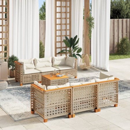 Set sofás de jardín 7 piezas y cojines ratán sintético beige de , Conjuntos de jardín - Ref: Foro24-3261742, Precio: 602,88 €...