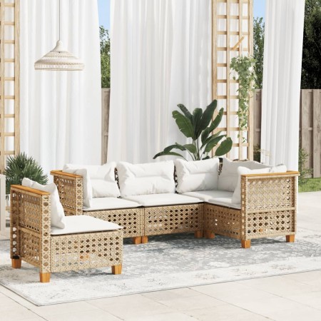 Juego de sofás jardín con cojines 5 pzas ratán sintético beige de , Conjuntos de jardín - Ref: Foro24-3261838, Precio: 434,29...