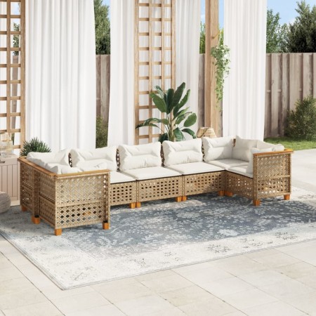 Set sofás de jardín 7 piezas y cojines ratán sintético beige de , Conjuntos de jardín - Ref: Foro24-3261976, Precio: 619,56 €...