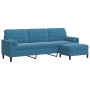 Sofá de 3 plazas con taburete de terciopelo azul 210 cm de , Sofás - Ref: Foro24-3278286, Precio: 384,59 €, Descuento: %