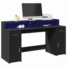 Escritorio con luz LED madera ingeniería negro 160x55x91 cm de , Escritorios - Ref: Foro24-3309430, Precio: 239,71 €, Descuen...