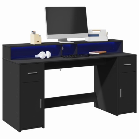 Escritorio con luz LED madera ingeniería negro 160x55x91 cm de , Escritorios - Ref: Foro24-3309430, Precio: 239,71 €, Descuen...