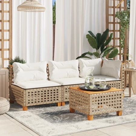 Sofá de jardín de 3 plazas con cojines ratán sintético beige de , Sofás de exterior - Ref: Foro24-365943, Precio: 248,86 €, D...