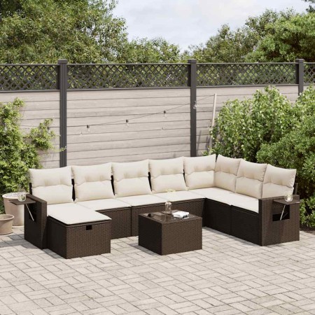 Set de sofás de jardín 9 pzas y cojines ratán sintético marrón de , Conjuntos de jardín - Ref: Foro24-3325549, Precio: 552,59...