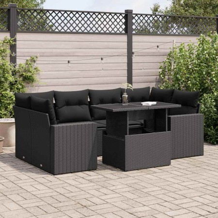 Set de sofás de jardín 7 pzas con cojines ratán sintético negro de , Conjuntos de jardín - Ref: Foro24-3326266, Precio: 548,5...