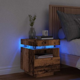 Mesita de noche con luces LED madera envejecida 40x39x48,5 cm de , Mesitas de noche - Ref: Foro24-857658, Precio: 72,99 €, De...