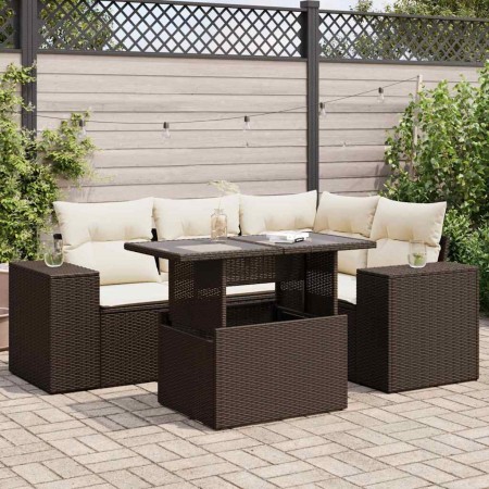 Set comedor de jardín 5 piezas y cojines ratán sintético marrón de , Conjuntos de jardín - Ref: Foro24-3326794, Precio: 416,2...